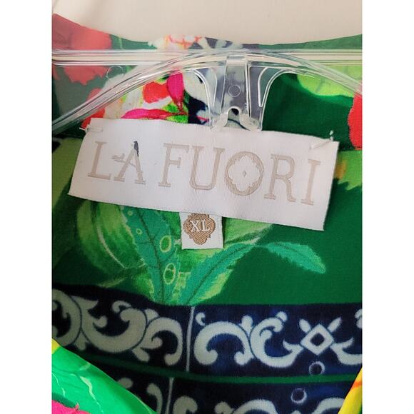 La Fuori Bela Fuori Tropical Silk Top Green‎ Long Sleeve Tassel Women's XL - Picture 2 of 14